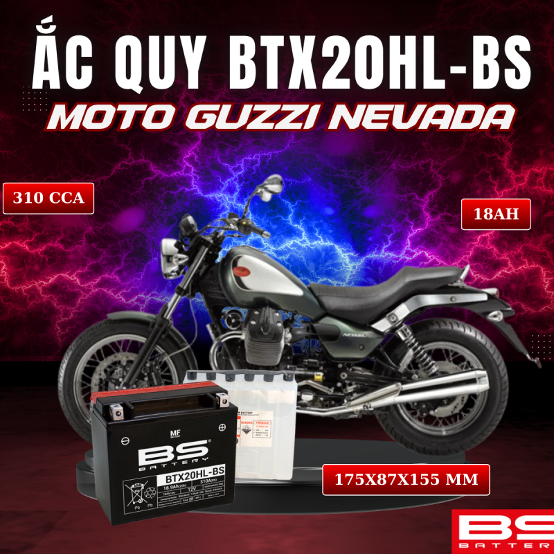 BÌNH ẮC QUY BS BTX20HL-BS 310CCA MOTO GUZZI NEVADA (175x87x155 mm)