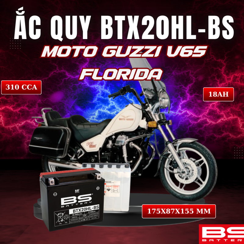 ẮC QUY BS BTX20HL-BS 310CCA MOTO GUZZI V65 FLORIDA (175x87x155 mm)