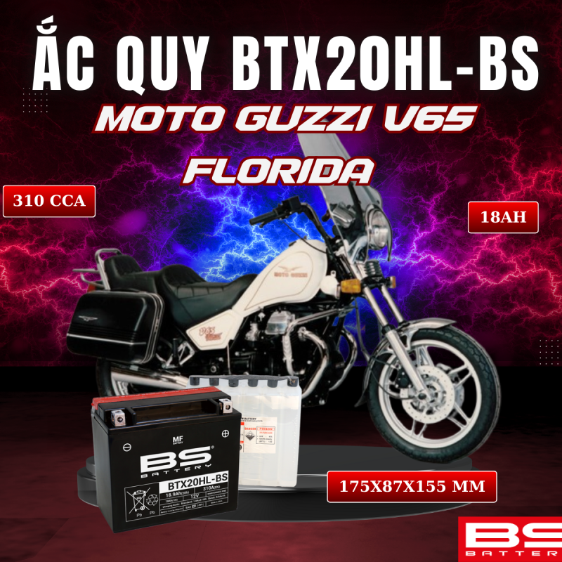 BÌNH ẮC QUY BS BTX20HL-BS 310CCA MOTO GUZZI V65 FLORIDA (175x87x155 mm)