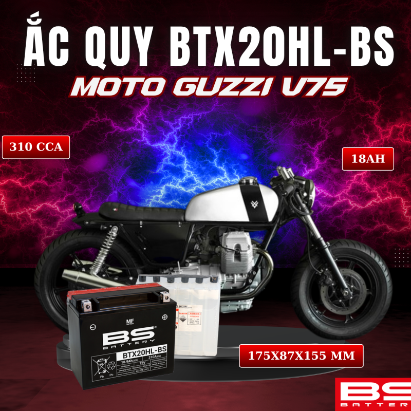 ẮC QUY BS BTX20HL-BS 310CCA MOTO GUZZI V75 (175x87x155 mm)