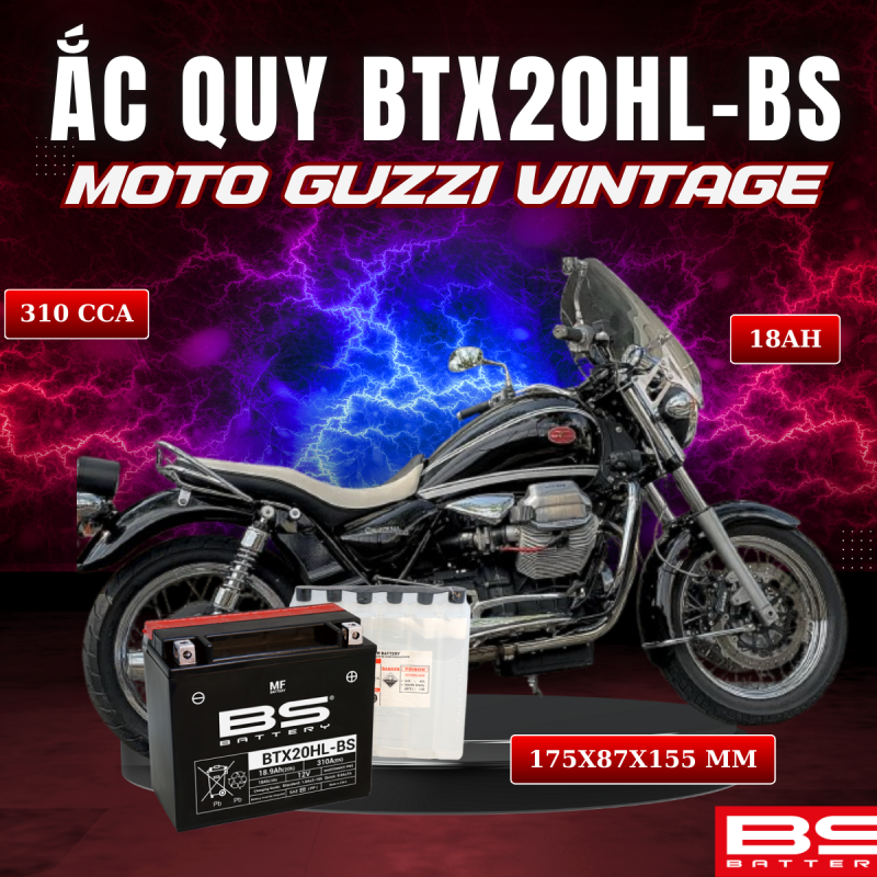 BÌNH ẮC QUY BS BTX20HL-BS 310CCA MOTO GUZZI VINTAGE (175x87x155 mm)