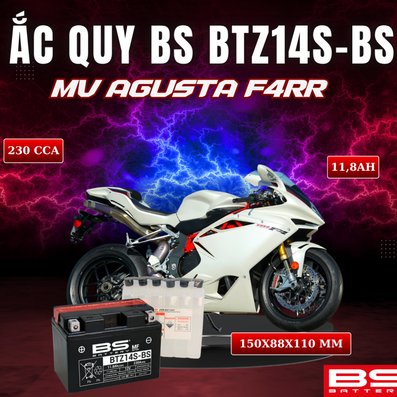 ẮC QUY BS BATTERY BTZ14S-BS 230CCA MV AGUSTA F4RR (150 x 88 x 110mm)