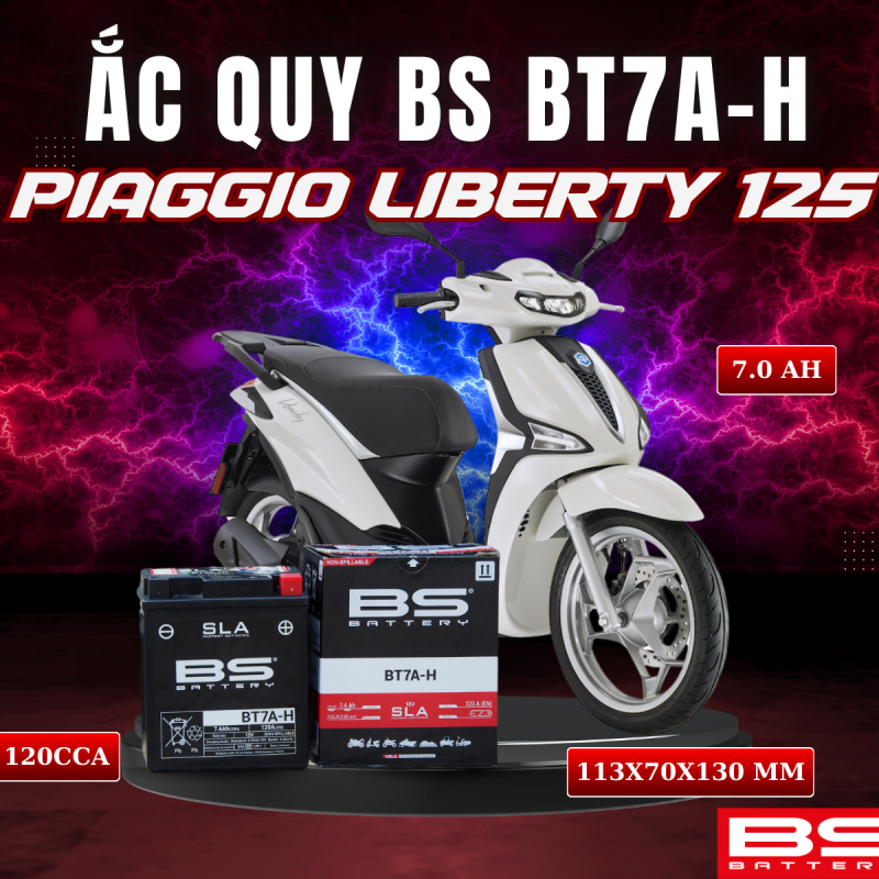 BÌNH ẮC QUY BS BT7A-H 120CCA PIAGGIO LIBERTY 125 (113x70x130 mm)
