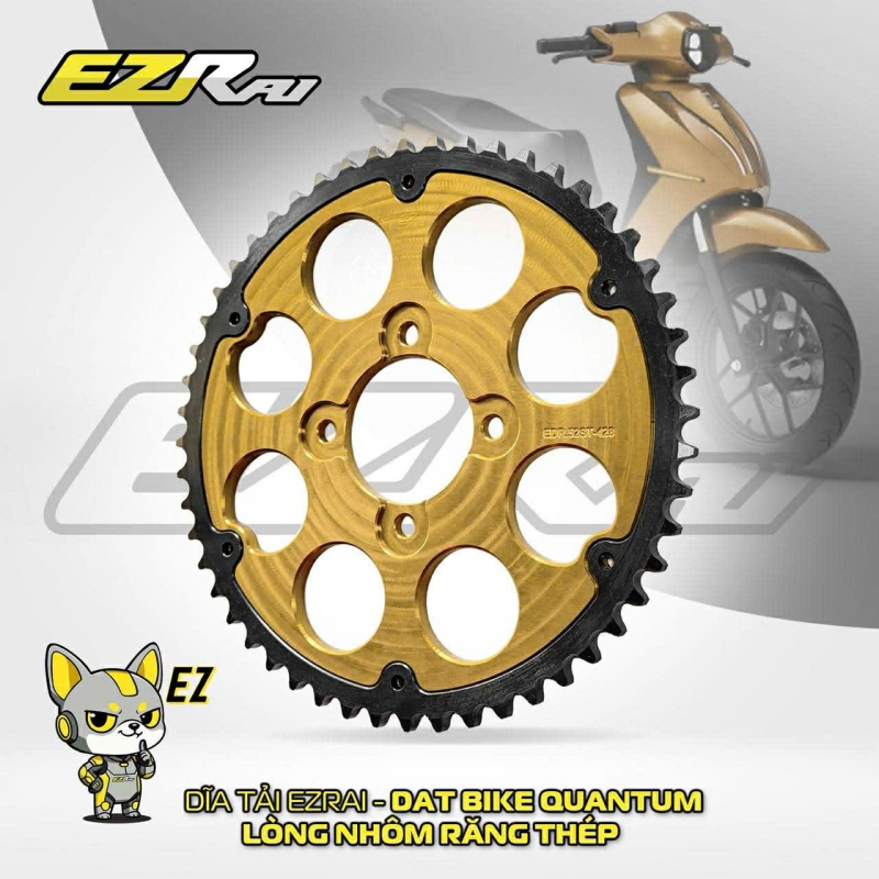 DĨA EZRAI DOUBLE PLATES YELLOW BLACK DÀNH CHO XE DATBIKE QUANTUM S1 52T/428