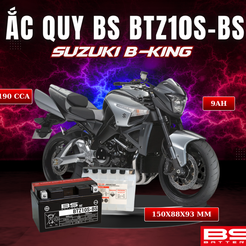 ẮC QUY BS BATTERY BTZ10S-BS 190CCA SUZUKI B-KING (150 x 88 x 93 mm)