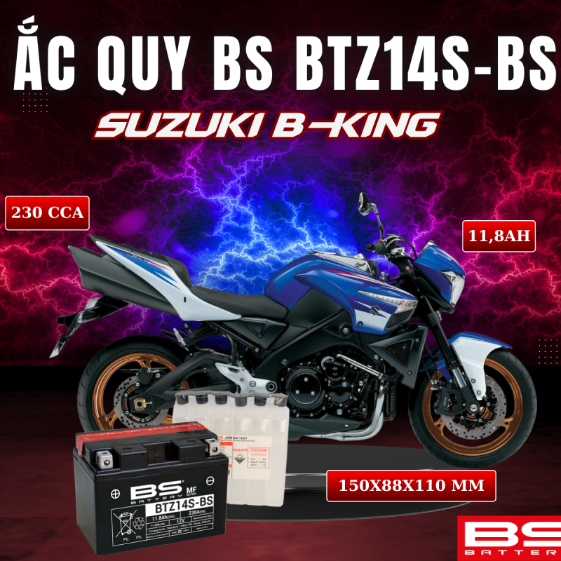 ẮC QUY BS BATTERY BTZ14S-BS 230CCA SUZUKI B-KING (150 x 88 x 110mm)