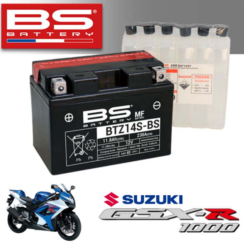Bình ắc quy BTZ14S - BS dành cho xe SUZUKI GSX-R 1000