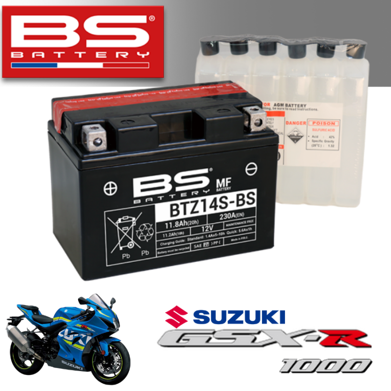 Bình ắc quy BTZ14S - BS dùng cho xe SUZUKI GSX-R 1000 