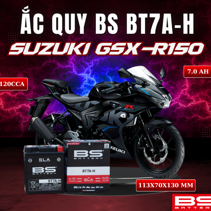 ẮC QUY BS BT7A-H 120CCA SUZUKI GSX-R150 (113x70x130 mm)