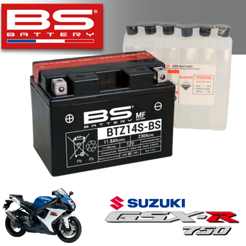 Bình ắc quy BTZ14S - BS dùng cho xe SUZUKI GSX-R750 