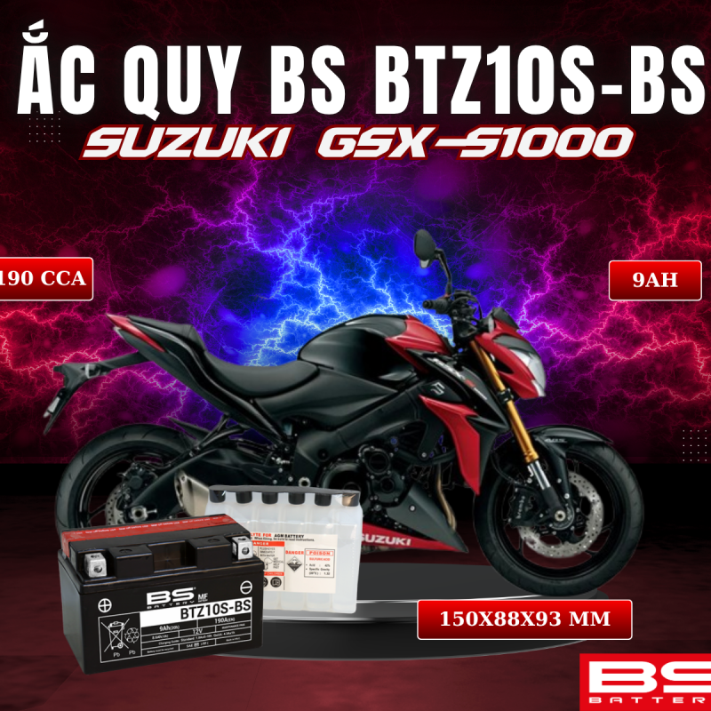 ẮC QUY BS BATTERY BTZ10S-BS 190CCA SUZUKI GSX-S1000 (150 x 88 x 93 mm)