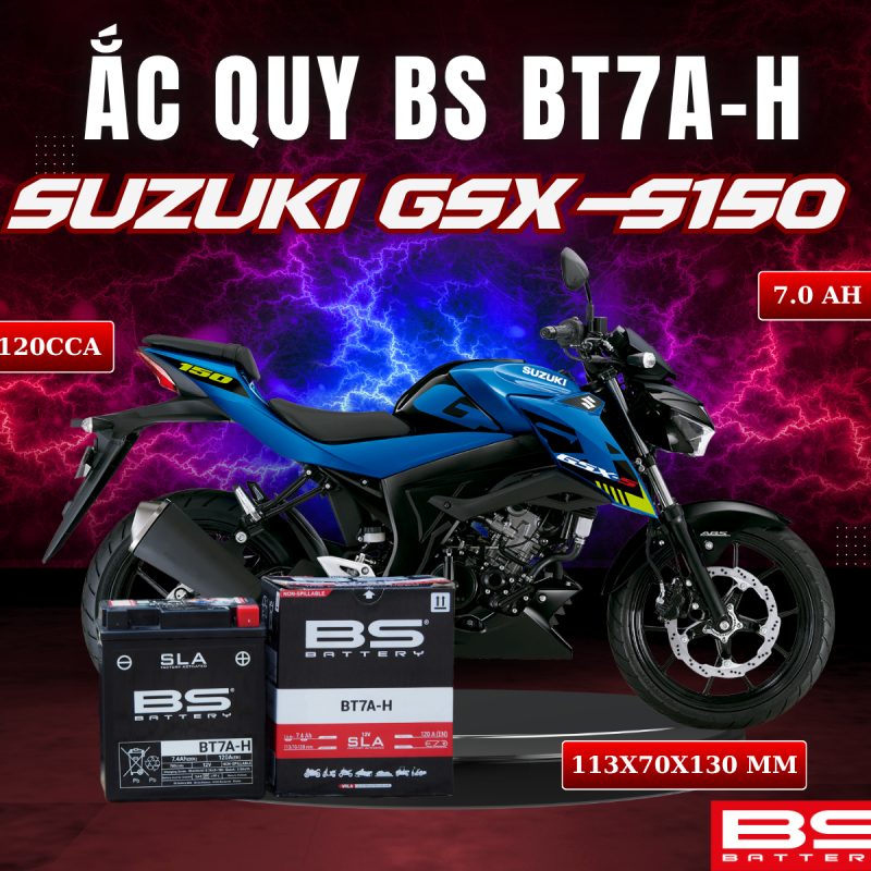 ẮC QUY BS BT7A-H 120CCA  SUZUKI GSX-S150 (113x70x130 mm)