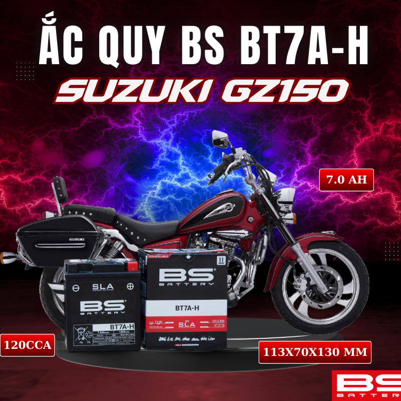 BÌNH ẮC QUY BS BT7A-H 120CCA SUZUKI GZ150 (113x70x130 mm)