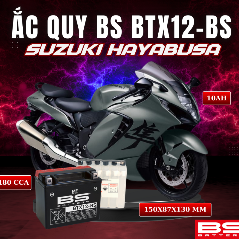 BÌNH ẮC QUY BS BTX12-BS 180CCA SUZUKI HAYABUSA (150x87x130 mm)