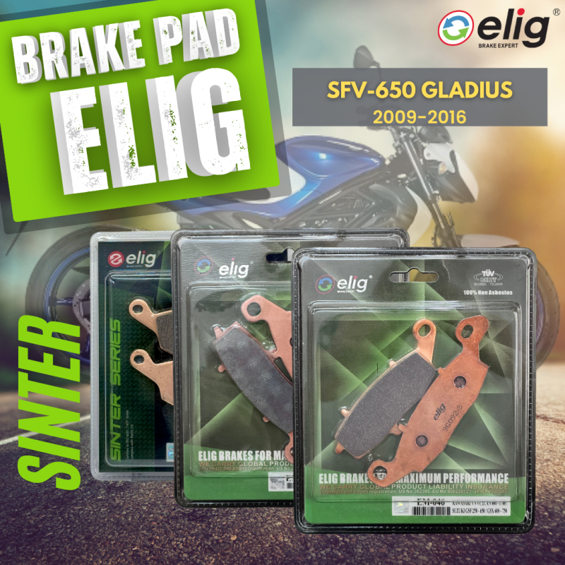 Bố thắng Elig Sinter SUZUKI SFV650 GLADIUS 2009-2016 (Trước trái EM-046, Trước phải EM-032, Sau EM-066)