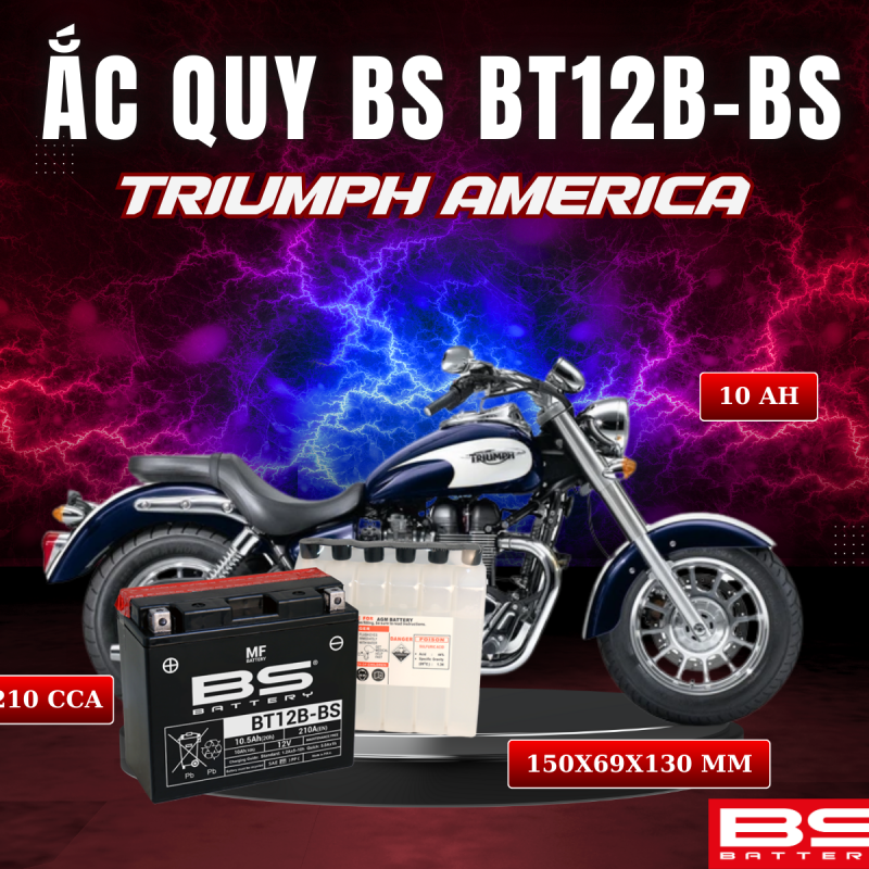 BÌNH ẮC QUY BS BT12B-BS 210CCA TRIUMPH AMERICA (150x69x130 mm)