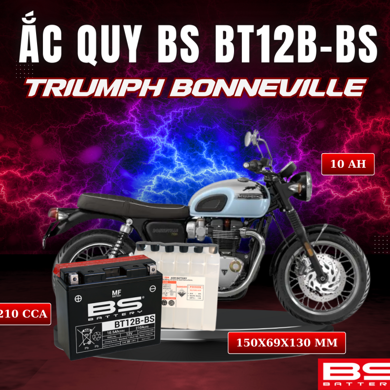 BÌNH ẮC QUY BS BT12B-BS 210CCA TRIUMPH BONNEVILLE (150x69x130 mm)