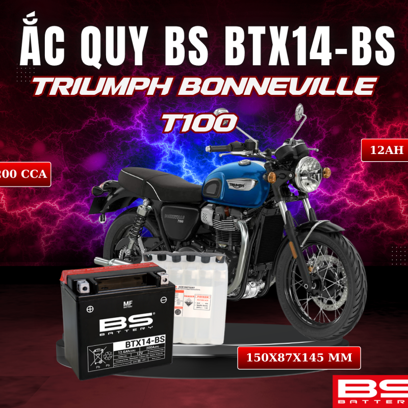 ẮC QUY BS BTX14-BS 200CCA TRIUMPH BONNEVILLE T100 (150x87x145 mm)