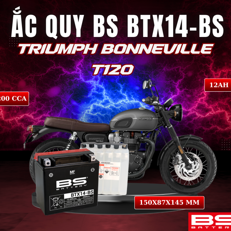 ẮC QUY BS BTX14-BS 200CCA TRIUMPH BONNEVILLE T120 (150x87x145 mm)