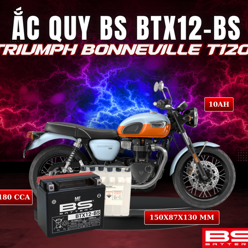 ẮC QUY BS BTX12-BS 180CCA TRIUMPH BONNEVILLE T120 (150x87x130 mm)