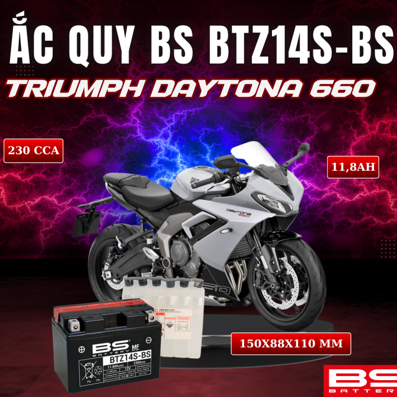 ẮC QUY BS BATTERY BTZ14S-BS 230CCA TRIUMPH DAYTONA 660 (150 x 88 x 110mm)