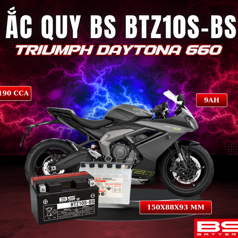 ẮC QUY BS BATTERY BTZ10S-BS 190CCA TRIUMPH DAYTONA 660 (150 x 88 x 93 mm)