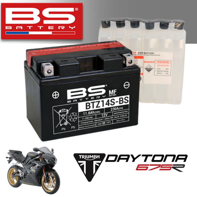 Bình ắc quy BTZ14S - BS dành cho xe TRIUMPH DAYTONA 675R 