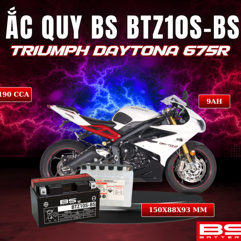 ẮC QUY BS BATTERY BTZ10S-BS 190CCA TRIUMPH DAYTONA 675R (150 x 88 x 93 mm)