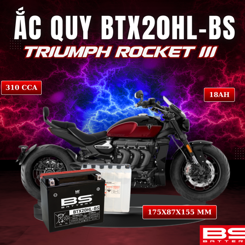 BÌNH ẮC QUY BS BTX20HL-BS 310CCA TRIUMPH ROCKET III (175x87x155 mm)