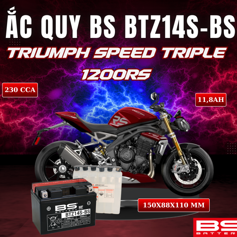 ẮC QUY BS BATTERY BTZ14S-BS 230CCA TRIUMPH SPEED TRIPLE 1200RS (150 x 88 x 110mm)