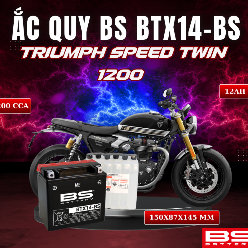 ẮC QUY BS BTX14-BS 200CCA TRIUMPH SPEED TWIN 1200 (150x87x145 mm)