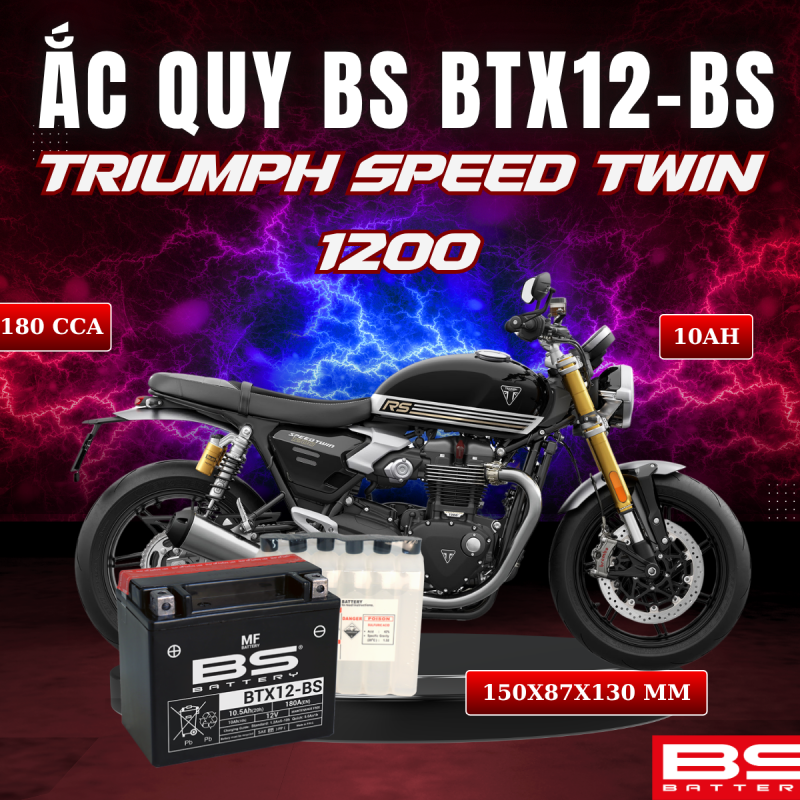 ẮC QUY BS BTX12-BS 180CCA TRIUMPH SPEED TWIN 1200 (150x87x130 mm)