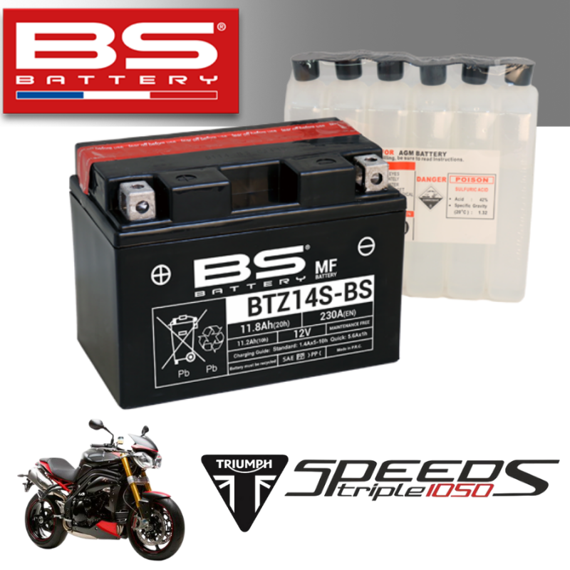 Bình ắc quy BTZ14S - BS dành cho xe TRIUMPH SPEEDS TRIPLE 1050