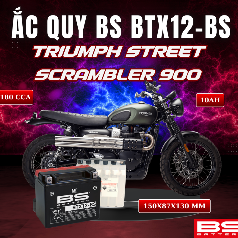 ẮC QUY BS BTX12-BS 180CCA TRIUMPH STREET SCRAMBLER 900 (150x87x130 mm)