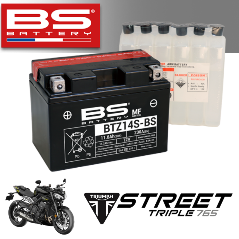 Bình ắc quy BTZ14S - BS dành cho xe TRIUMPH STREET TRIPLE 765 