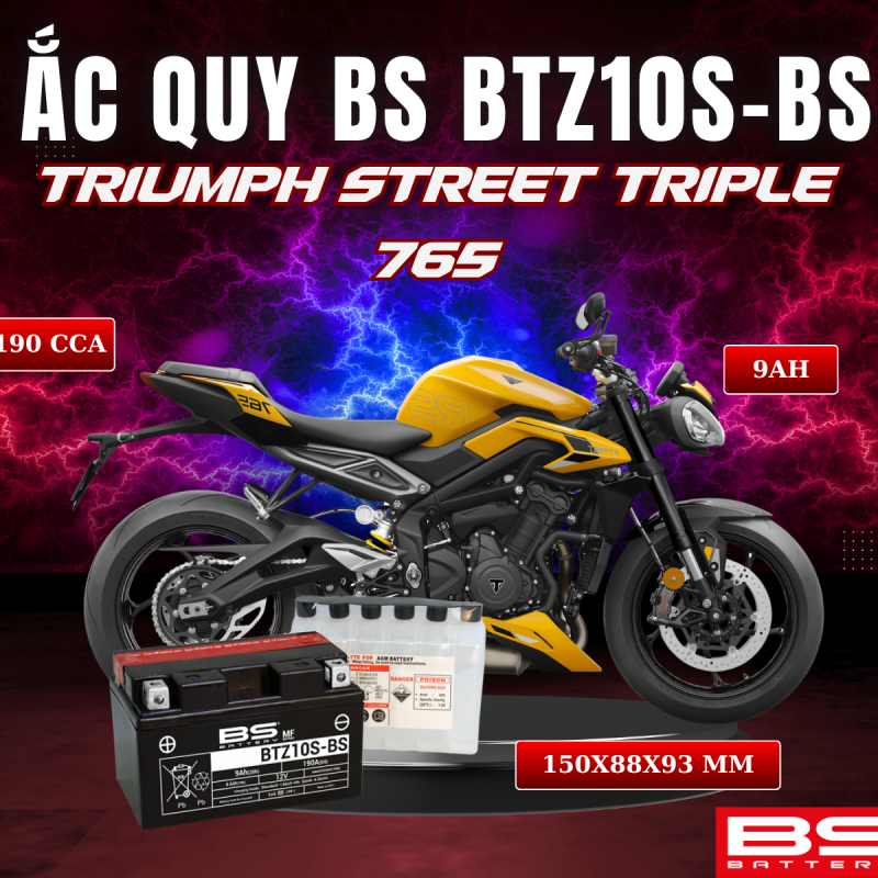 ẮC QUY BS BATTERY BTZ10S-BS 190CCA TRIUMPH STREET TRIPLE 765 (150 x 88 x 93 mm)