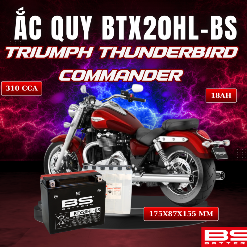 BÌNH ẮC QUY BS BTX20HL-BS 310CCA TRIUMPH THUNDERBIRD COMMANDER (175x87x155 mm)