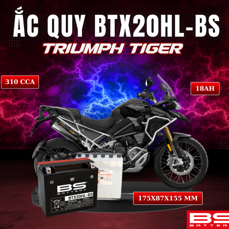 BÌNH ẮC QUY BS BTX20HL-BS 310CCA TRIUMPH TIGER (175x87x155 mm)