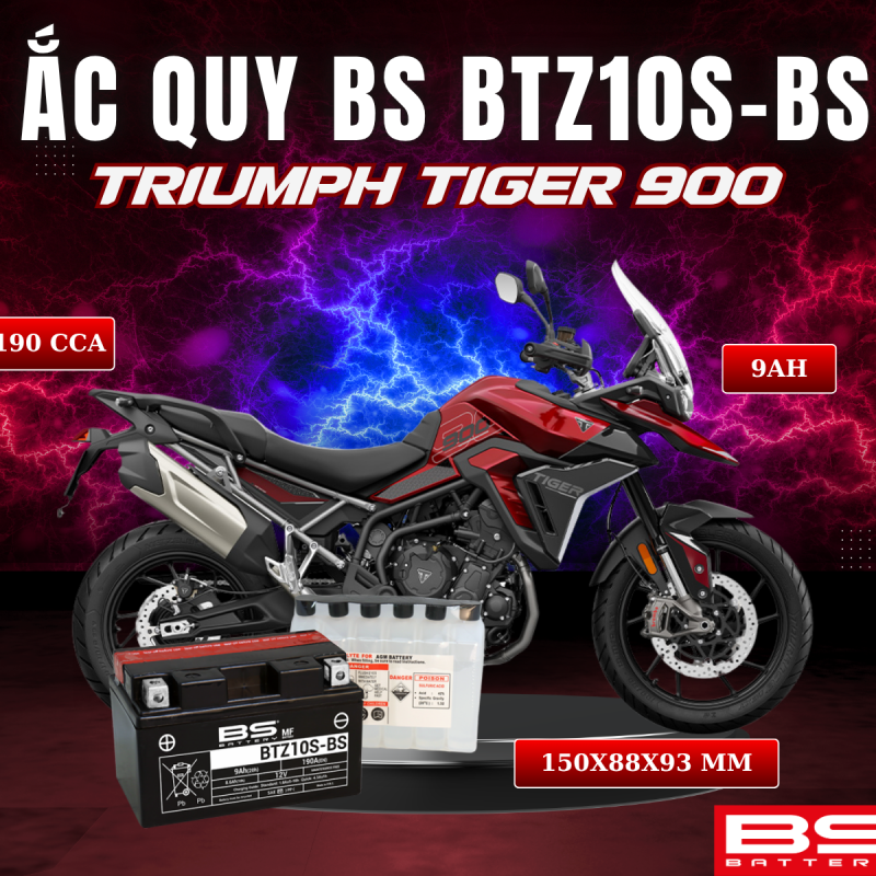 ẮC QUY BS BATTERY BTZ10S-BS 190CCA TRIUMPH TIGER 900 (150 x 88 x 93 mm)
