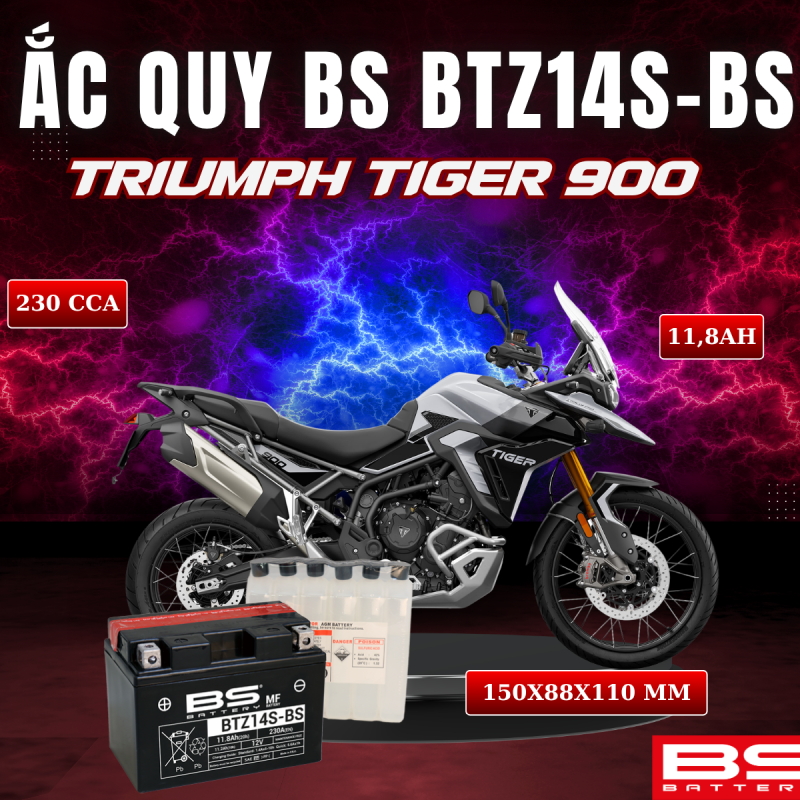 ẮC QUY BS BATTERY BTZ14S-BS 230CCA TRIUMPH TIGER 900 (150 x 88 x 110mm)