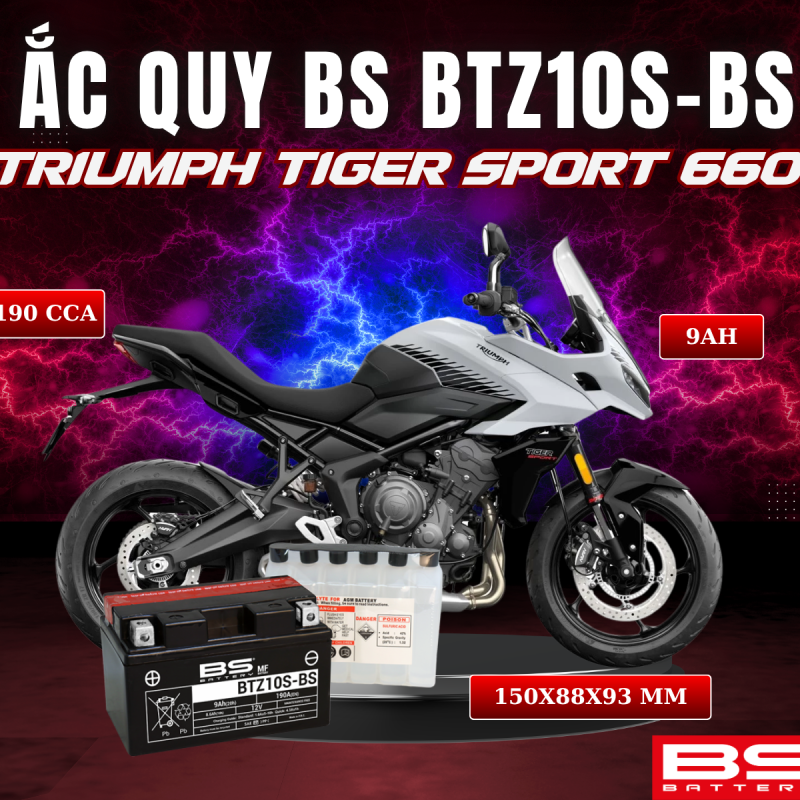 ẮC QUY BS BATTERY BTZ10S-BS 190CCA TRIUMPH TIGER SPORT 660 (150 x 88 x 93 mm)