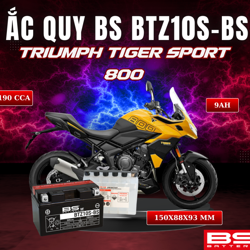 ẮC QUY BS BATTERY BTZ10S-BS 190CCA TRIUMPH TIGER SPORT 800 (150 x 88 x 93 mm)