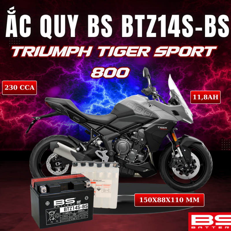 ẮC QUY BS BATTERY BTZ14S-BS 230CCA TRIUMPH TIGER SPORT 800 (150 x 88 x 110mm)