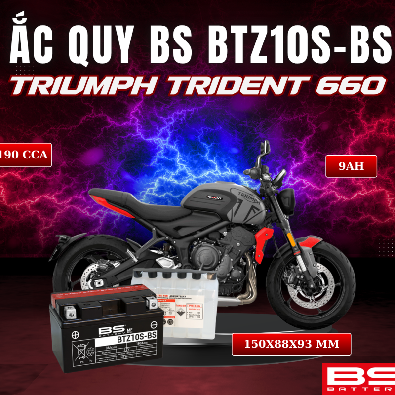 ẮC QUY BS BATTERY BTZ10S-BS 190CCA TRIUMPH TRIDENT 660 (150 x 88 x 93 mm)