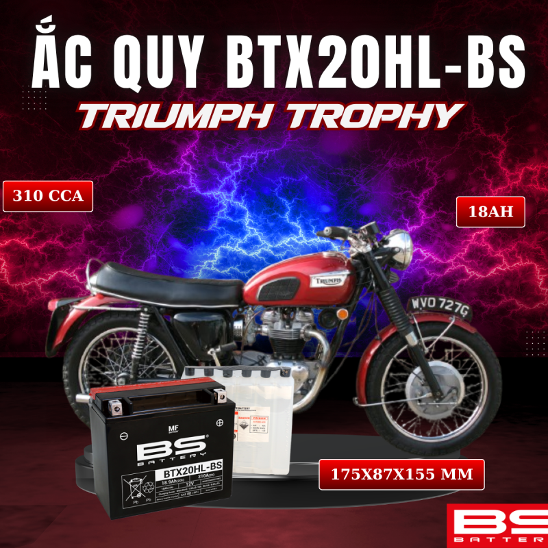  ẮC QUY BS BTX20HL-BS 310CCA TRIUMPH TROPHY (175x87x155 mm)