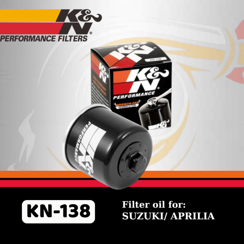 Lọc nhớt K&N 138 cho xe phân khối lớn SUZUKI / APRILIA chính hãng.