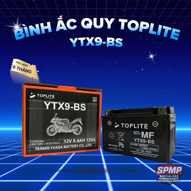 BÌNH ẮC QUY TOPLITE YTX9 - BS CHO XE MOTO PKL Kawasaki Ninja 400, KAWASAKI ZX6R, KTM Duke 200/250/390,...