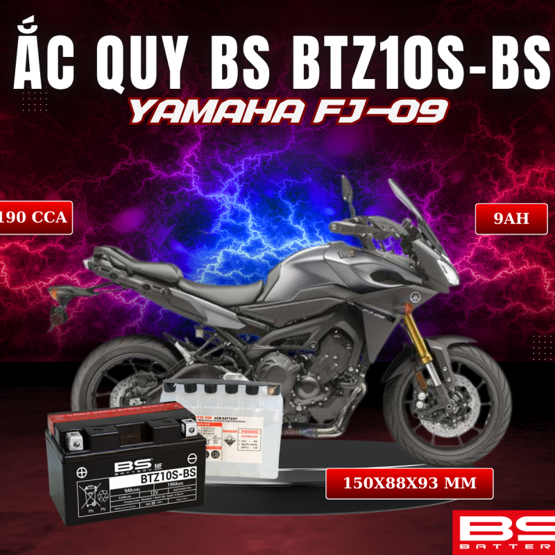 BÌNH ẮC QUY BS BATTERY BTZ10S-BS 190CCA YAMAHA FJ-09 (150 x 88 x 93 mm)