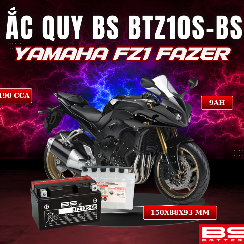 ẮC QUY BS BATTERY BTZ10S-BS 190CCA YAMAHA FZ1 FAZER (150 x 88 x 93 mm)