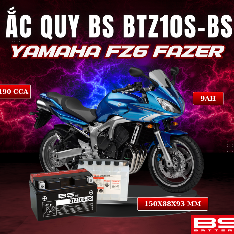 ẮC QUY BS BATTERY BTZ10S-BS 190CCA YAMAHA FZ6 FAZER (150 x 88 x 93 mm)